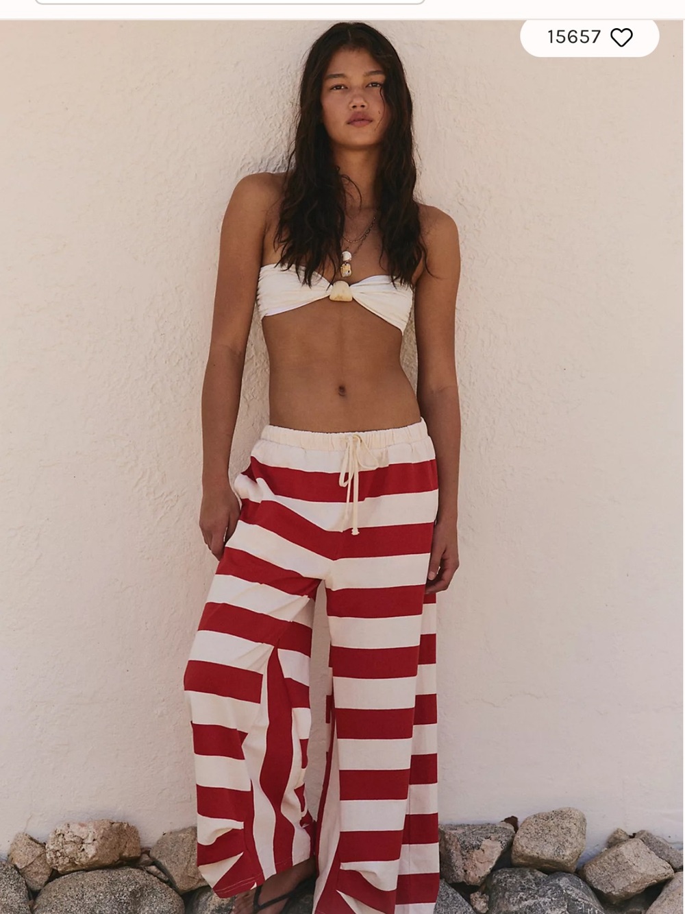 FP Movement by Free People DAKOTA RED AND WHITE STRIPED WIDE LEG PANTS
